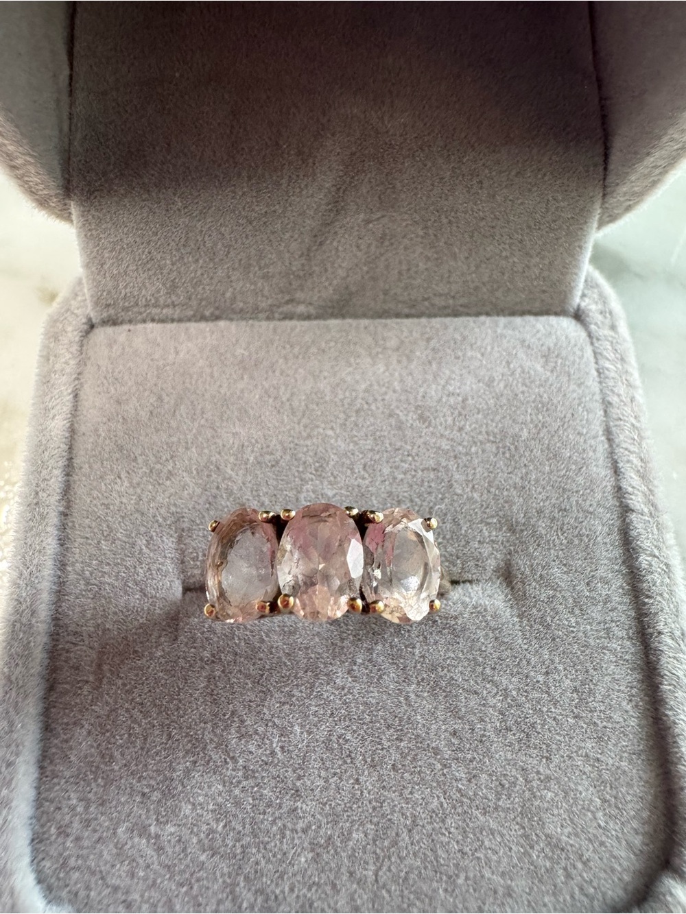 10K gold 3 stones morganite ring